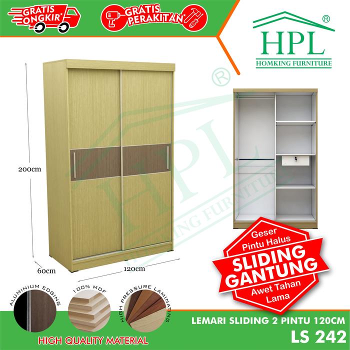 Gambar Lemari Pakaian HPL Sliding 2 Pintu Striping - CoklatMuda/Tua dari HOMKING Furniture undefined Tokopedia