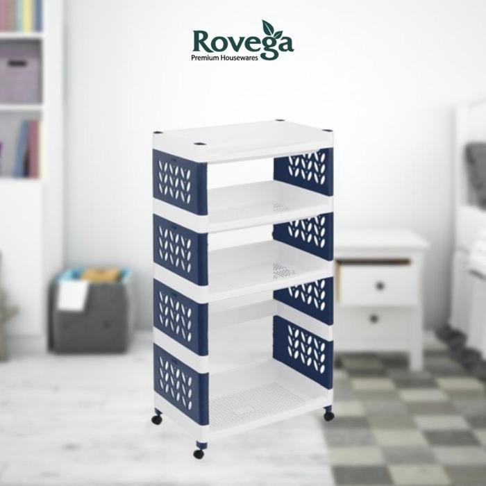 Gambar Rovega Supra Rak Susun Lebar 4 Tingkat dengan Roda Premium 4 Tier Rack SMW410WNB Plastik - navy dari Rovega Premium Houseware undefined Tokopedia