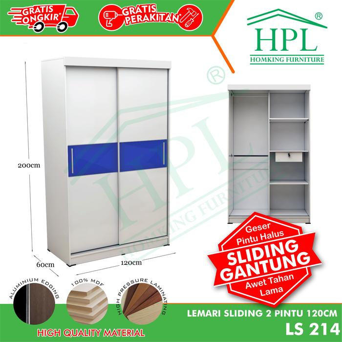 Gambar Lemari Pakaian HPL Sliding 2 Pintu Striping - CoklatMuda/Tua dari HOMKING Furniture undefined 5 Tokopedia