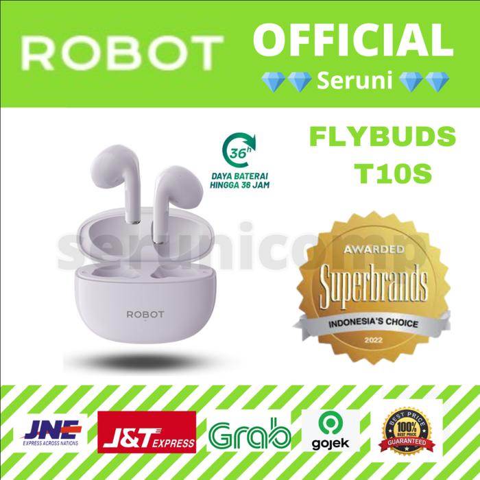 Gambar ROBOT T10S TWS Flybuds Semi In Ear Wireless Earbuds Bluetooth 5.3 IPX4 - LIGHT PURPLE dari Seruni Comp Official Store undefined Tokopedia