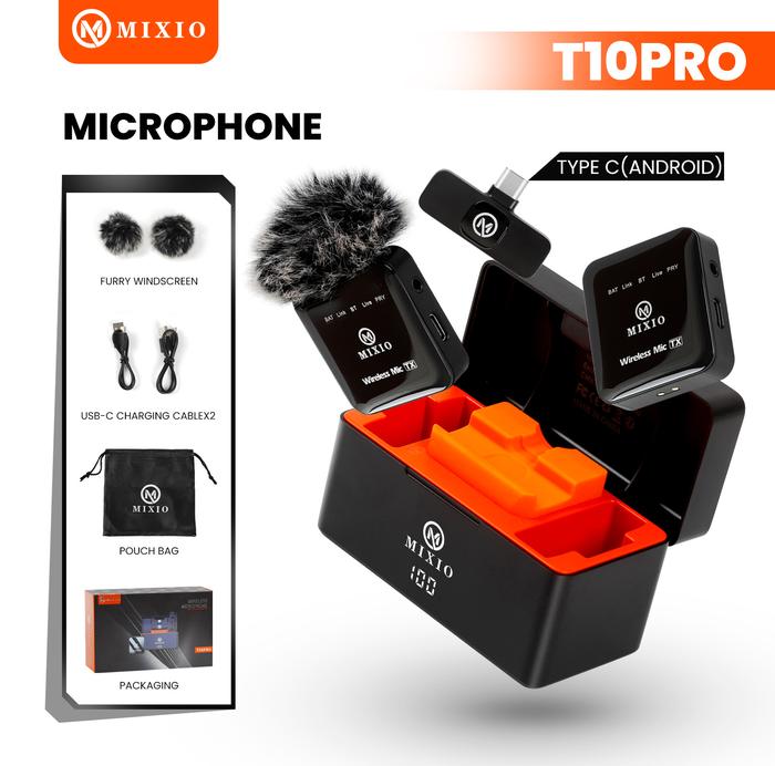 Gambar MIXIO T10PRO Microphone Wireless Dual Mikrofon Clip on Mic hp Lavalier - T10PRO TYPE-C dari MIXIO undefined Tokopedia