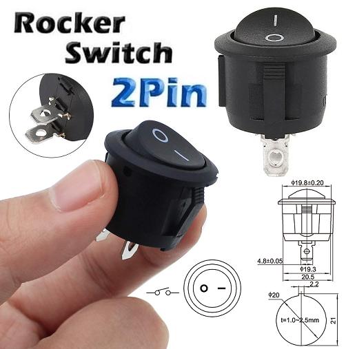 Jual Saklar Bulat 2 Kaki Hitam Round Rocker Switch ON/OFF Power Hotel ...