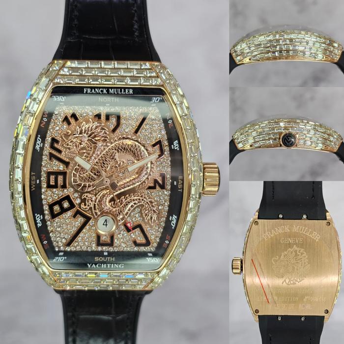 jam tangan pria franck muller Dragon King Yachting Baguet Cuts Diamond  Rose gold