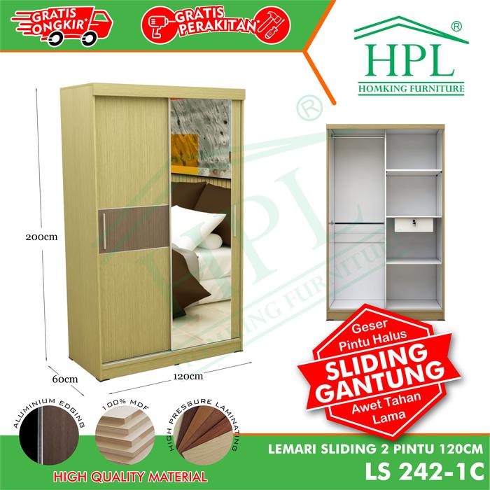 Gambar Lemari Pakaian HPL Sliding 2 Pintu Striping Cermin 1 Pintu - Hitam-Putih dari HOMKING Furniture undefined 5 Tokopedia