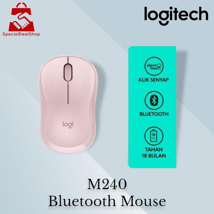 Gambar Mouse Wireless Silent Click Logitech M240 Original Hitam Garansi Resmi - Merah Muda dari specialdealshop undefined Tokopedia