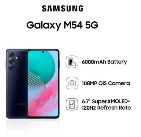 Gambar SAMSUNG GALAXY M54 5G 8/256GB GARANSI RESMI SAMSUNG - DARKBLUE, EXTRA AKSESORIS dari BINTANG TERANG CELL undefined Tokopedia