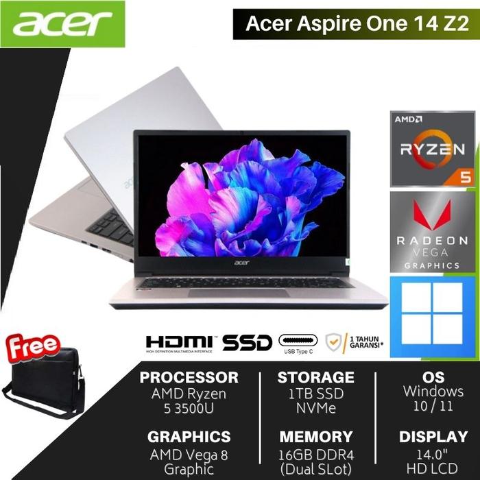 Gambar Laptop Acer Aspire One Z2 14 Ryzen 5 3500U 16GB 1TB SSD 14" Windows - 8GB RAM dari TOKO SHOLEH ONLINE undefined Tokopedia