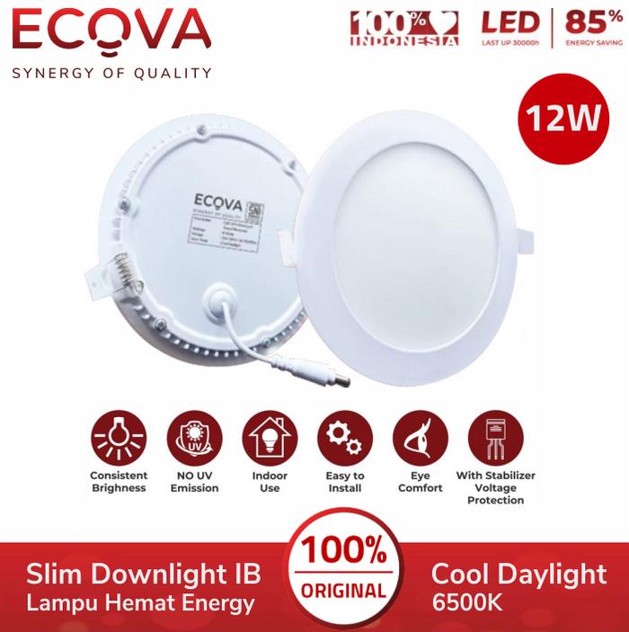 Jual ECOVA Lampu Slim Downlight LED Panel 12W Inbow IB Bulat 12 Watt ...