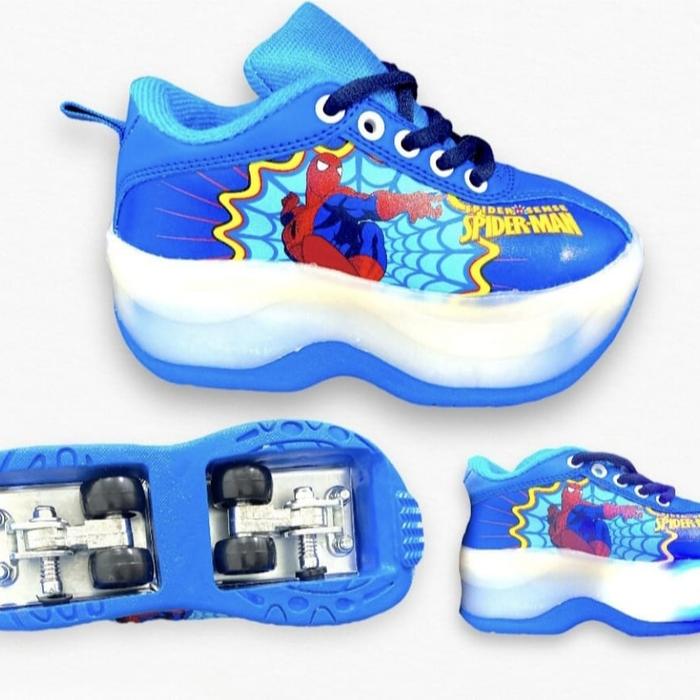 Gambar Sepatu Roda 4 Led Lampu Bisa Lipat Roller Shoes - 8 Spidermen, 34 dari RumahMainanKita undefined Tokopedia