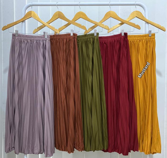 Gambar ROK PLISKET PANJANG 93cm - Mustard dari Rumah Halwa Official undefined Tokopedia