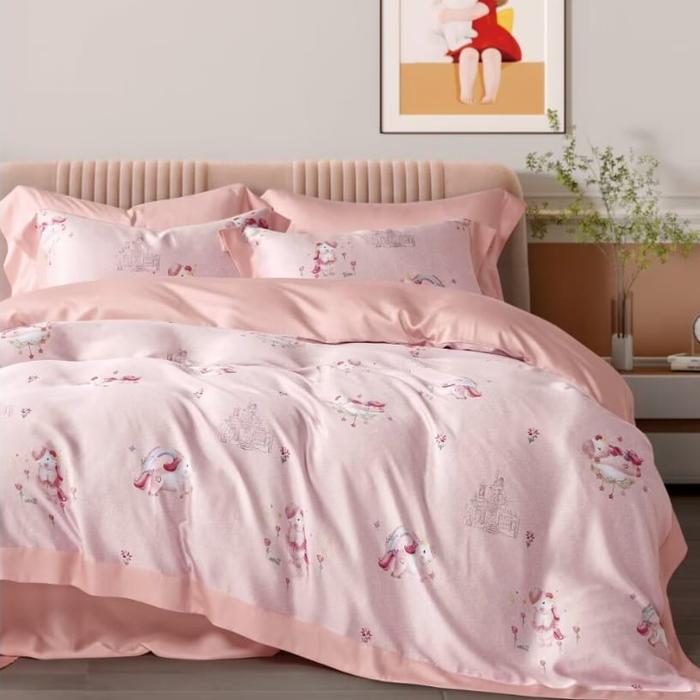 Gambar Seprei bedcover tencel organik anti alergi kuda pony unicorn 120x200 - Merah Muda dari Sprei Jogja Home Made undefined Tokopedia