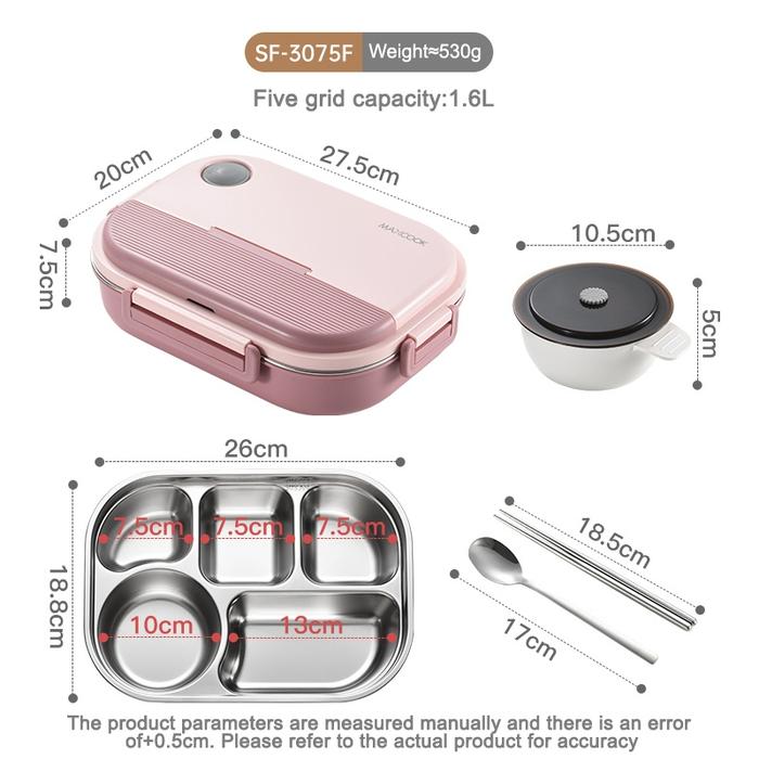 Gambar UPHOME Lunch Box 1600ml Sekat 5 Stainless 304 Tahan Panas Anti Tumpah - Merah Jambu dari UPHOME Official Shop undefined Tokopedia