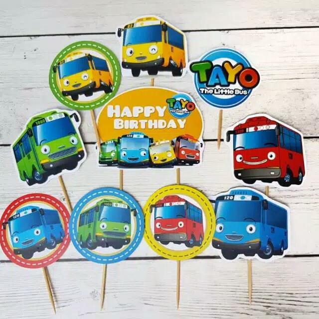 Gambar isi 10 cake topper hiasan kue ulang tahun tema Tayo The Little Bus dari jogobonito undefined Tokopedia