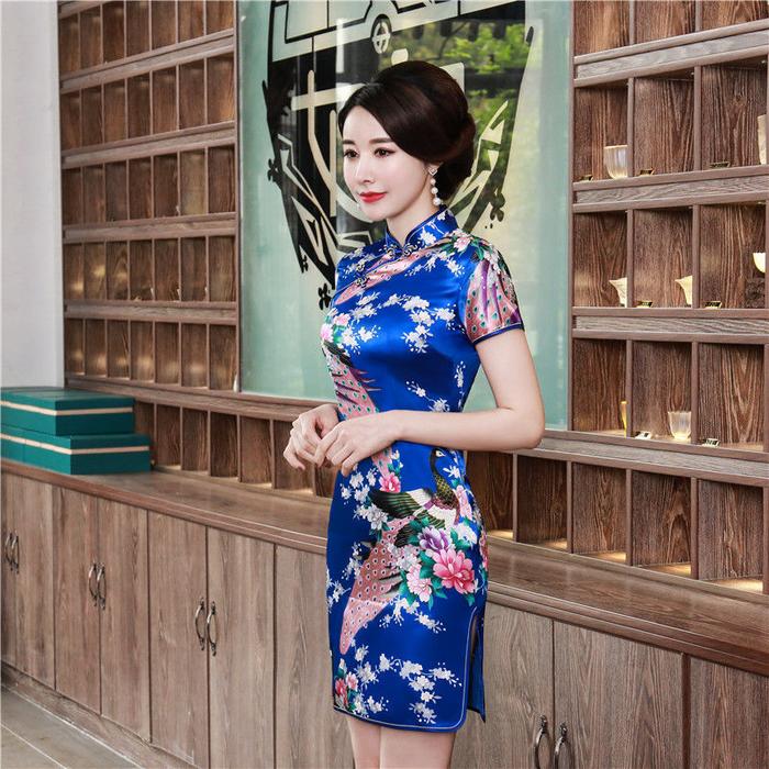 Gambar baju cheongsam dress imlek wanita dewasa restro gaya shanghai qipao - Biru, 3XL dari indirarara undefined Tokopedia