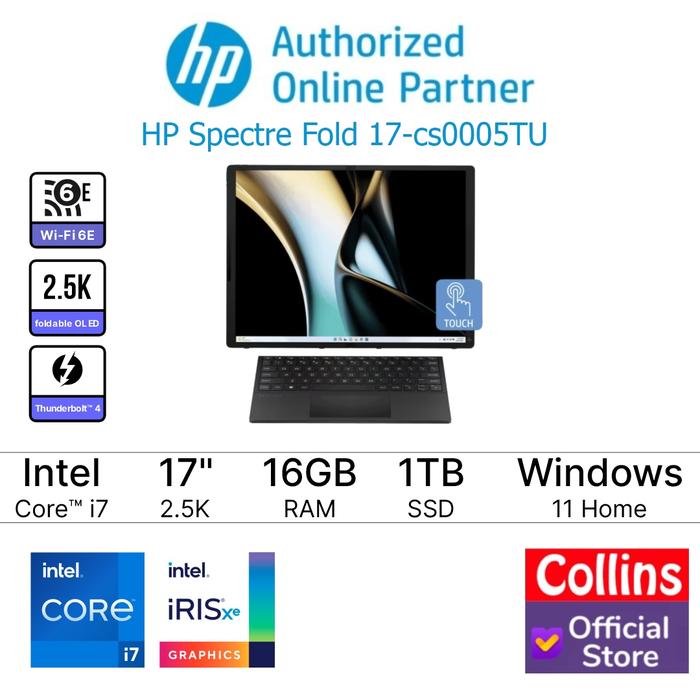 Gambar HP Spectre Fold 17-cs0005TU i7-1250U 16GB 1TB 17" 2.5K Touch W11 OHS dari Collins Official undefined Tokopedia