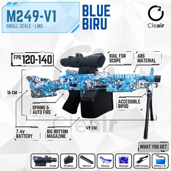 Gambar Water Gell Blaster Mainan Anak-anak Olahraga Aman M249 - Biru dari Merangkai0 undefined Tokopedia
