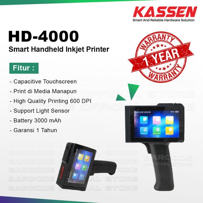 Gambar Handheld Portable Printer Kassen HD4000 HD-4000 Inkjet Touchscreen - HD-4000 dari Barcode Store Solutions undefined Tokopedia