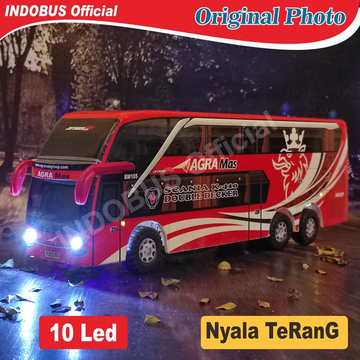 Gambar Miniatur Bus Bis Agra Mas Scania Double Deck Lampu dari indobus collection undefined Tokopedia