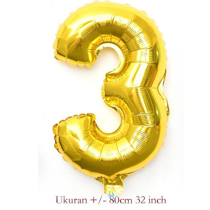 Gambar Balon foil angka 0-9 warna 80cm 32 inch silver gold ballon number Larg - Gold Tiga dari DINOSO INDONESIA undefined Tokopedia