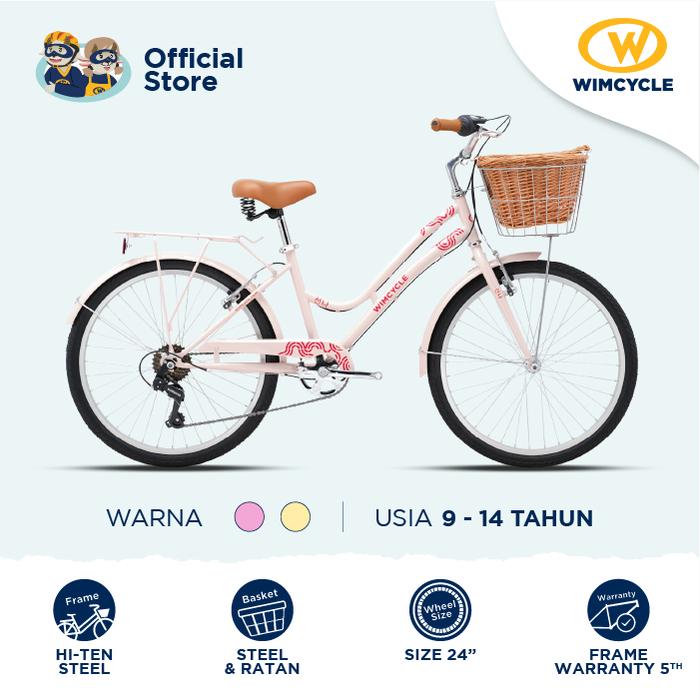Gambar Sepeda Wanita Anak Keranjang CTB Wimcycle Seona 24″ | City Bike Junior - Pink dari Wimcycle_NEW undefined Tokopedia