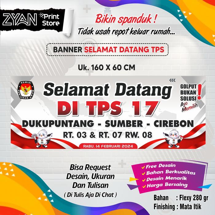 Gambar SPANDUK BANNER NAMA TPS PEMILU - 160X60 D dari ZYAN PRINTSTORE undefined Tokopedia