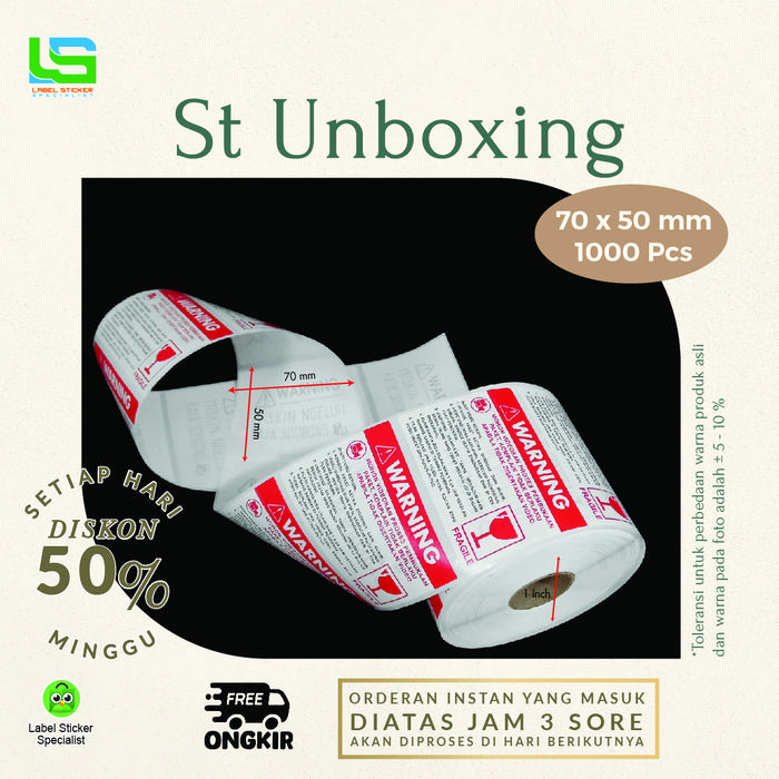 Gambar STICKER UNBOXING STIKER LABEL UNBOXING STIKER PENGIRIMAN 1000 PCS - 70X50 MM, 250 pcs dari Label Sticker Specialist undefined Tokopedia