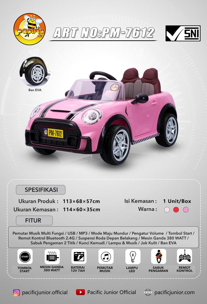 Gambar Mobil Aki Pacific PM 7612 Mini Cooper Mobil Mainan Anak // PM7612+ - 7612+ PINK dari RAIN BABY SHOPS undefined Tokopedia