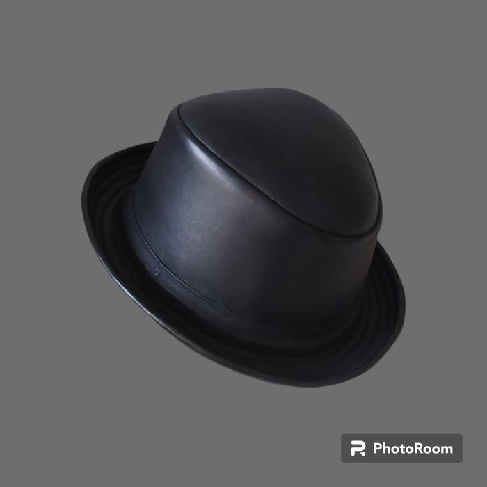 Gambar topi kulit fedora tompi koboy koboi pria wanita ready big size XXL - Hitam, XS 54cm dari katenjo leather undefined Tokopedia