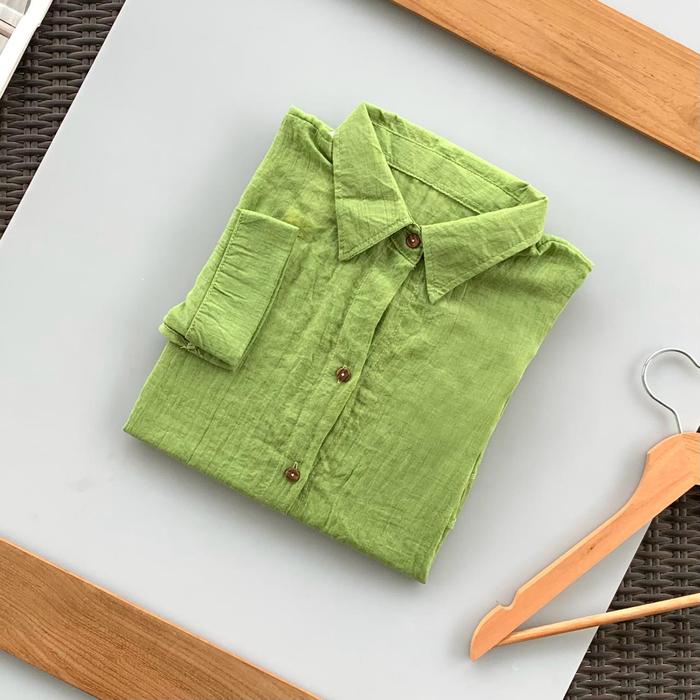 Gambar WOMEN SHIRT KEMEJA PANJANG WANITA LENGAN PANJANG POLOS FASHION - Hijau3 dari Joli Jolie ID_NEW undefined Tokopedia