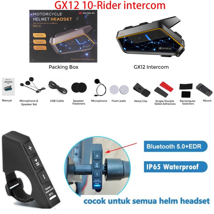 Gambar GX12 Motor Helm Bluetooth 5.2Chip Ganda 10 Orang intercom Headset - GX12, Tidak Control dari GEARELEC AUTO undefined Tokopedia