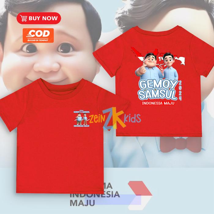 Gambar Kaos Anak Prabowo Gibran / Kaos Anak Gemoy & Samsul - Merah, M dari ZeinKids undefined Tokopedia
