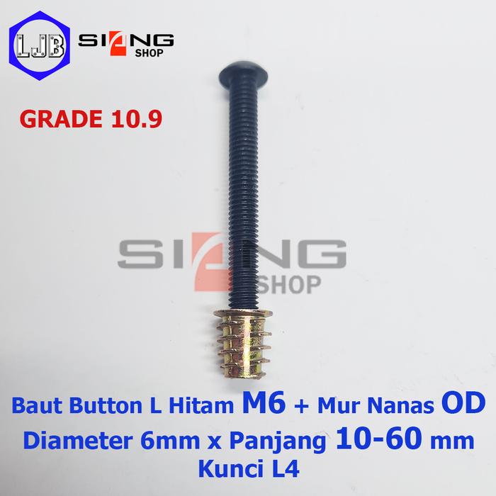 Gambar Baut Button L Hitam M6 dan Mur Nanas OD Panjang 10 sd 60mm - 60mm (6cm) dari LARIS JAYA BAUT undefined Tokopedia