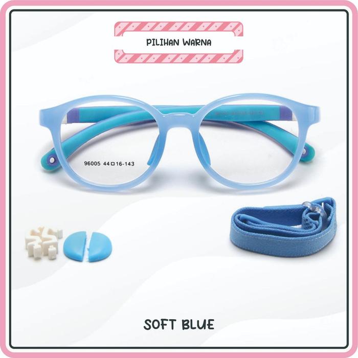 Gambar Kigo Kacamata Anak Oval Kekinian Unisex TR-90+PVC Lensa Minus 96005 - Soft Blue, Frame Saja dari KIgo Official Store undefined Tokopedia