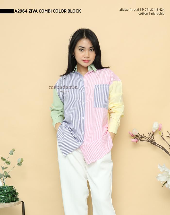 Gambar A2964 ZIVA COMBI COLOR BLOCK SHIRT - MACADAMIA HOUSE FASHION WANITA - pistachio dari macadamiahouse undefined Tokopedia
