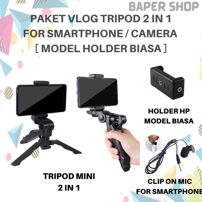 Gambar Paket Vlog HP Vlogger Vlogging Smartphone Tripod Streaming Microphone - MODEL BIASA TRP dari Baper Shopping undefined Tokopedia
