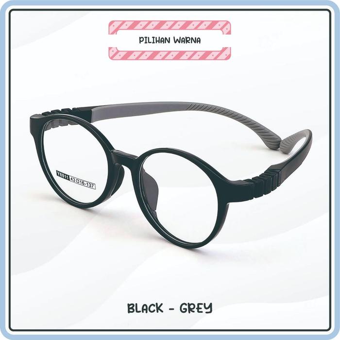 Gambar Kigo Kacamata Anak Bulat Kekinian Unisex TR-90+Flex Lensa Minus Y8811 - Black Grey, Frame Saja dari KIgo Official Store undefined Tokopedia