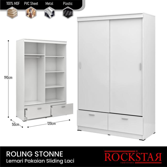 Gambar ROCKSTAR Lemari Pakaian Kayu 2 pintu Sliding - Non Cermin  dari ROCKSTAR Furniture By Homking undefined Tokopedia