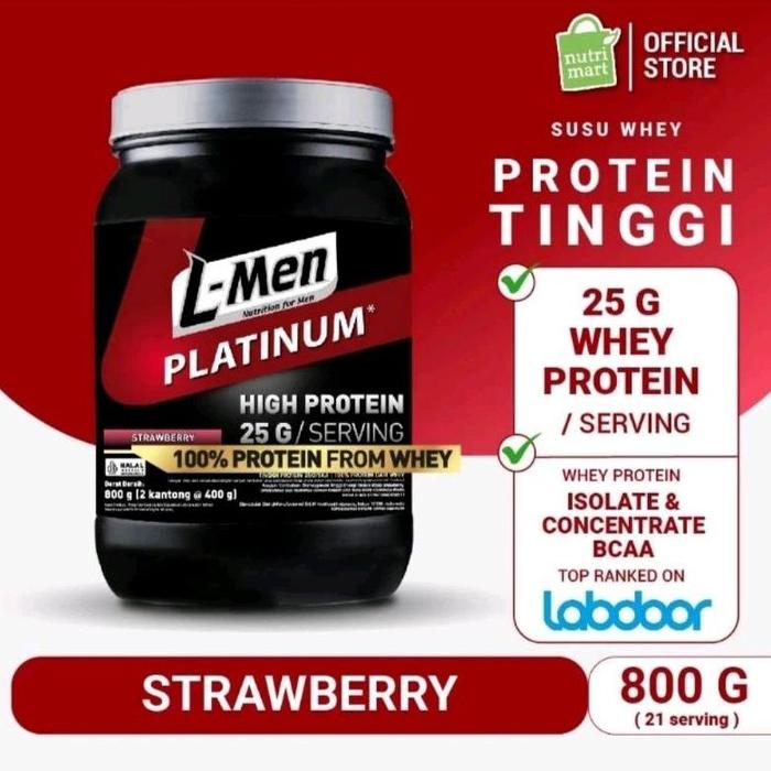 Gambar whey protein isolate dan concentrate L-men platinum 25gram protein - Strawberry dari denanOlsop undefined Tokopedia