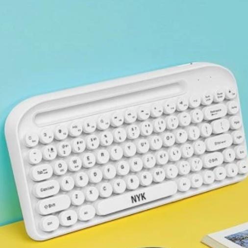 Gambar NYK K70 Keyboard Wireless Bluetooth Dual Mode Rechargeable with holder - Putih dari Click & Go Tokopedia undefined Tokopedia