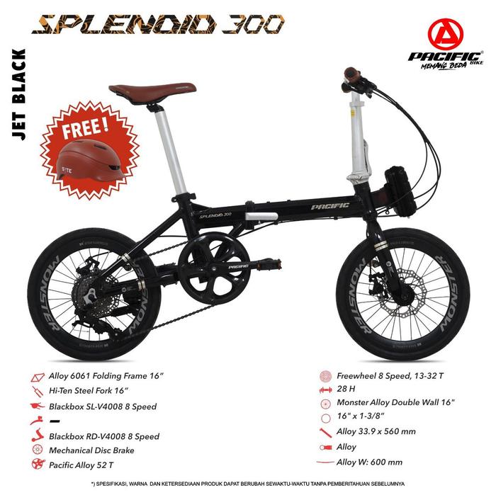 Gambar PACIFIC SPLENDID 300 16 INCH Sepeda Lipat Dewasa 9 Speed Pasific frame - black dari MODERN BIKE SHOP undefined Tokopedia
