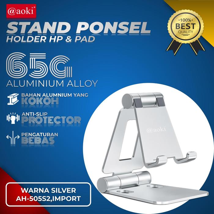Gambar AOKI Stand Ponsel Aluminium yang Dapat Disesuaikan Hp stand untuk Meja - Silver dari Aoki Official undefined Tokopedia