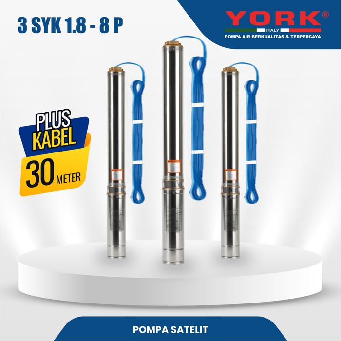 Gambar Pompa Satelit YORK Type 3 SYK 2.5 Plus Kabel - 3SYK1.8-8P+30M dari Pompa York Official undefined Tokopedia