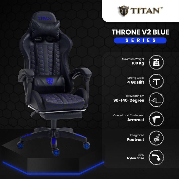 Gambar Titan Throne V2 Series Premium Quality Kursi Gaming with Footrest - Biru dari PRIMA COMPUTER BATAM undefined Tokopedia