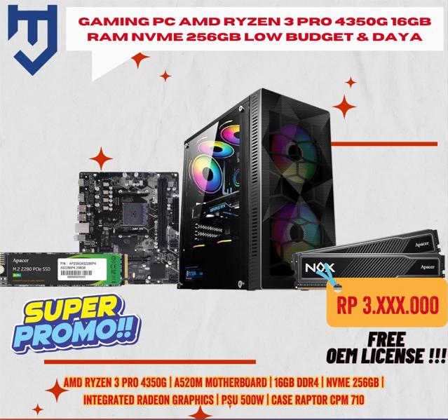 Jual Gaming PC AMD Ryzen Pro 4350G 16GB RAM NVME 256GB Low