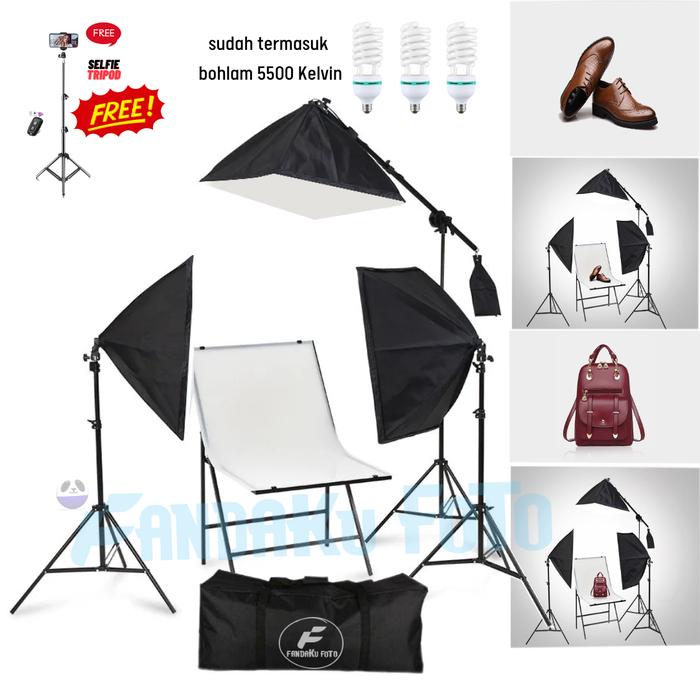 Gambar Paket set studio lampu foto video produk dgn softbox + meja alas foto - Set lengkap dari Fandaku foto undefined Tokopedia