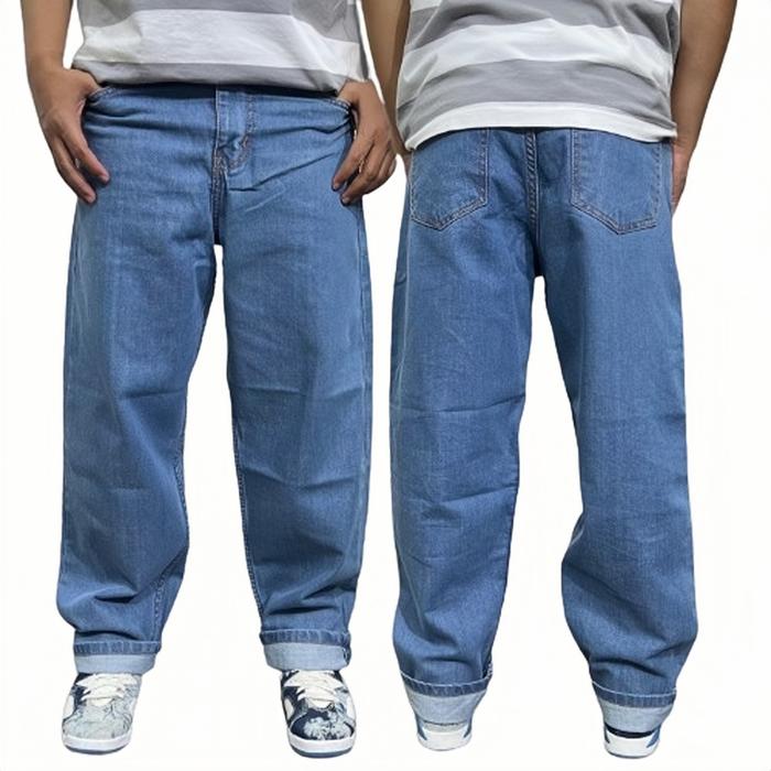 Gambar Celana Jeans Panjang Loose Baggy Pants Pria Jaketbdg pant kalcer Korean Fit Polos bespoke denim - Light Blue, 28 dari Jaketbdg.co undefined Tokopedia