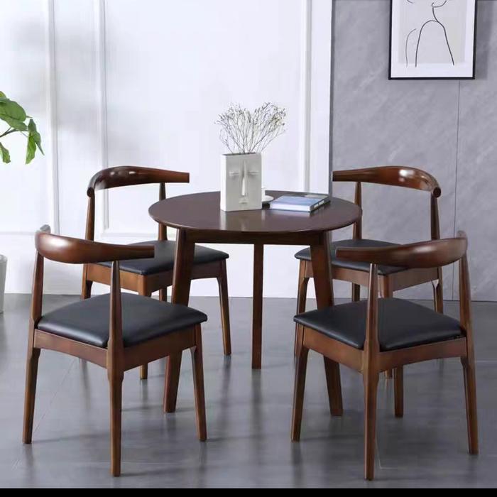 Gambar Meja Makan Bulat Kayu 90cm 4 Kursi Makan Solid Wood Restoran Cafe dari Art Modern Home undefined Tokopedia