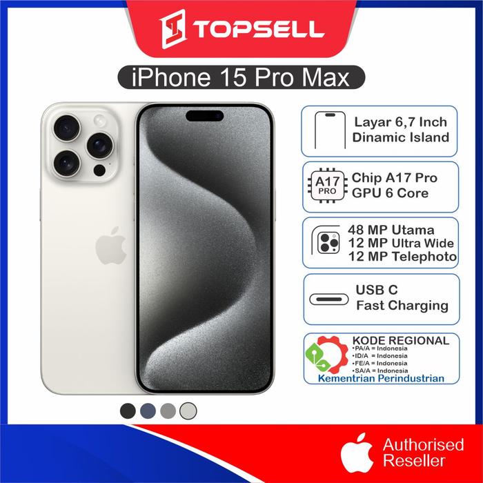 Gambar Apple iPhone 15 PRO MAX 256GB 512GB 1TB Original Garansi Resmi Indo - White Titanium, 256GB dari TOPSELL OFFICIAL undefined Tokopedia