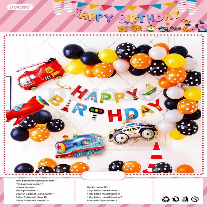 Gambar Set Paket Balon Dekorasi Ulang Tahun Happy Birthday Tema Kendaraan (Cover Pink) - Kendaraan -Pink, Tulis DiCatatan dari DINOSO INDONESIA undefined Tokopedia