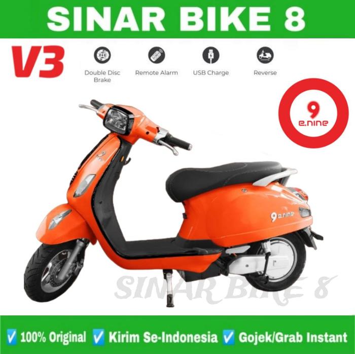 Gambar Sepeda Motor Listrik E-NINE V3 NEW Model Vespa, Bisa STNK - Orange, Dengan STNK dari Toko Sepeda Sinar Bike 8 undefined Tokopedia